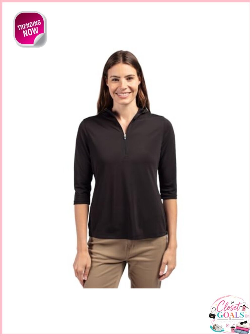Recycled Polyester Spandex Pique 3/4 Sleeve Half Zip Hoodie